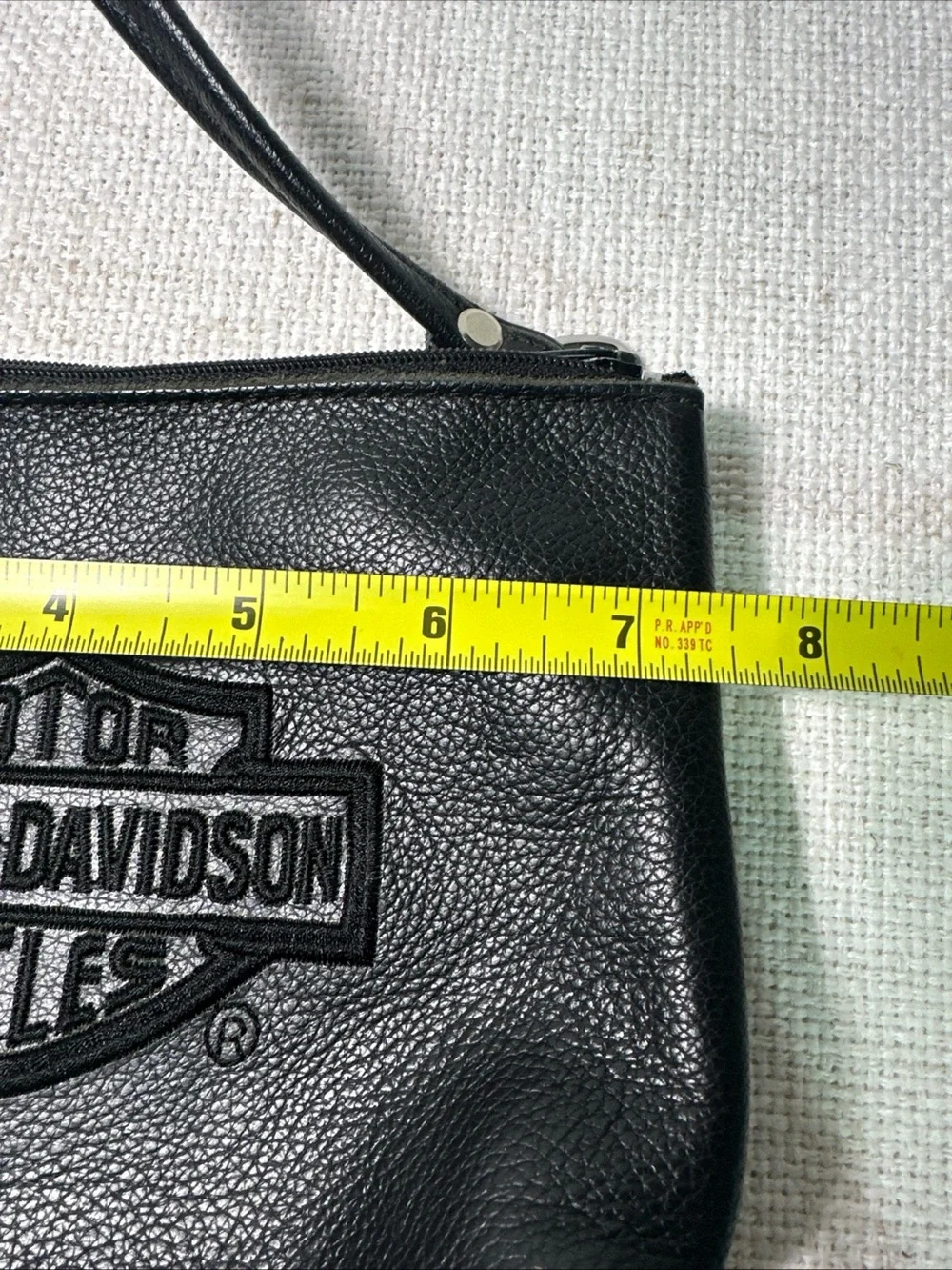 VTG Harley Davidson Black Leather Crossbody Purse Embroidered Zip Biker